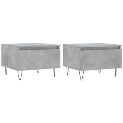 Image of vidaXL Engineered Wood Coffee Tables in Concrete Grey with Metal Legs and Storage Drawer Modern Rectangular Side for Living Room