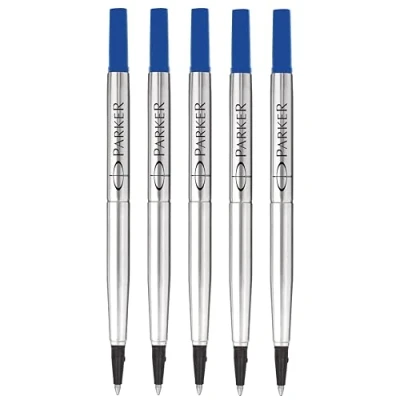 Image of Parker Rollerball Pen Original Quink Ink Refills 0.7mm Medium Point Blue Pack of 5