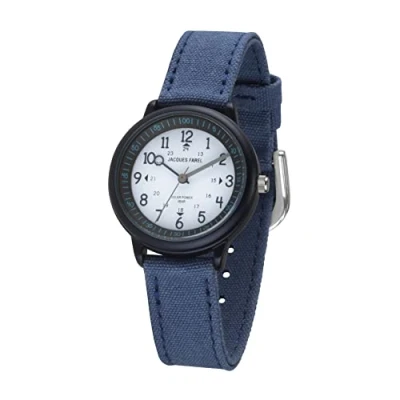 Image of JACQUES FAREL ORSO 3050 Solar Watch Learning Eco Children&#039;s Boys Analogue Quartz with Textile Strap Made of Organic Cotton Dark Blue Sustainable, blue, Strap.