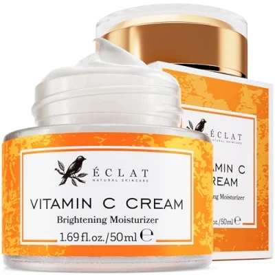 Image of Vitamin C Face Cream with 2.5% Hyaluronic Acid + 2% Squalane, Moisturizer for Face, Brightening to Reduce Uneven Skin Tone and Wrinkles, Antioxidant Firming