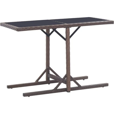 Image of vidaXL Garden Table Brown 110x53x72 cm Glass and Poly Rattan