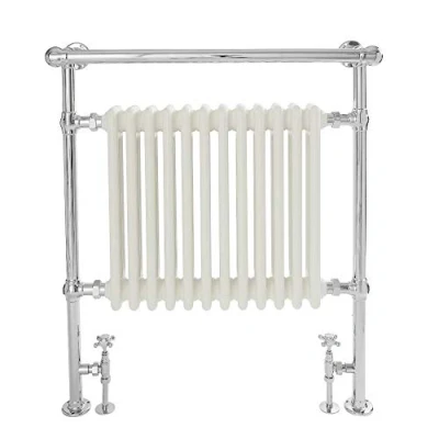Image of Milano Elizabeth Chrome White Heated Towel Rail Overhanging 930mm x 790mm