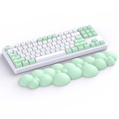 Image of Attack Shark Light Green Cloud Soft Comfortable Keyboard Wrist Rest,Anti Skid Ergonomic Support Keyboard,Desk Hand Rest TKL/Full Size Gaming Mechanical Keyboard,15.2x4.4x1.2 inch Palm