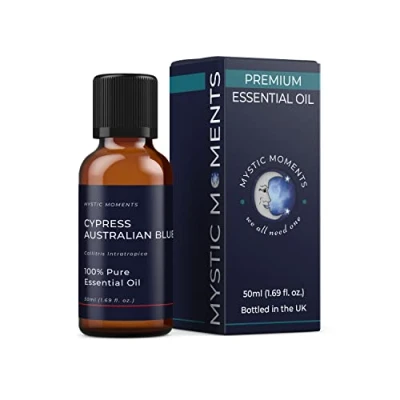 Image of Mystic Moments Cypress Australian Blue Essential Oil 50ml Pure &amp; Natural for Diffusers, Aromatherapy Massage Blends Vegan GMO Free