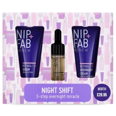 Image of Nip+Fab Night Shift Trio Retinol Gift Set to Promote Visibly Firm and Radiant Skin, Concentrate, Serum Overnight Cream, Idea for Secret Santa, Stocking Filler