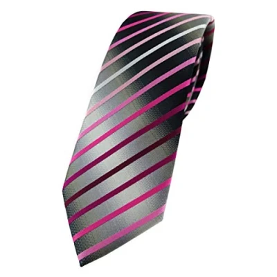 Image of TigerTie Slim Designer Tie in Striped Patterned Binder Tie, pink, magenta, white, silver grey, black, Größe: ca. Länge 150 cm, Breite 6 cm
