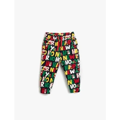 Image of Koton Babyboys Jogger Sweatpants Christmas Themed Printed Pockets Drawstring Sweatpants, Navy (704),