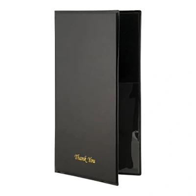 Image of Securit Basic Menu Range Faux Leather Bill Presenter for Restaurants &amp; Cafes with Inner Card Slot, Check Holder, &quot;Thank You&quot; Black Gold