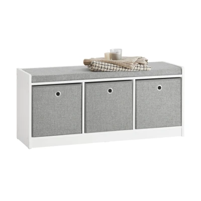 Image of Hallway Entrance 3 Baskets Storage Bench With Padded Seat FSR65 DG Sobuy