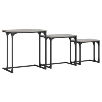 Image of vidaXL Nesting Coffee Tables Set of 3 Grey Sonoma Engineered Wood Industrial Style Design for Bedroom, Living Room &amp; Office
