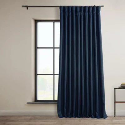 Image of HPD Half Price Drapes Extra Wide Linen Room Darkening Curtain (1 Panel) 100 X 84, BOCH LN1853 84 DW, Indigo