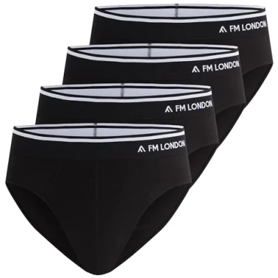 Image of FM London 4 Pack Men&#039;s Bamboo Briefs Comfortable Underwear with Tagless Waist Stretch Fit Pants No Front Opening Multipack Black