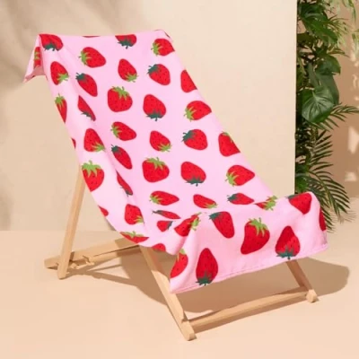 Image of Dreamscene Kids Beach Towel Pink Strawberry, Super Soft Quick Dry for Girls Boys Microfibre Holiday Essentials Travel Towels Summer, 71cm x 152cm