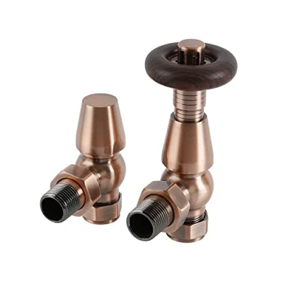 Image of Milano Windsor Traditional Pair of Antique Copper Thermostatic Angled Radiator Valves