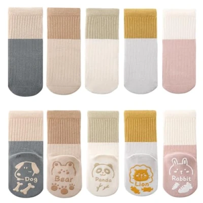 Image of FedMois 5 Pairs Baby Kids Anti slip Socks Cotton non skid Ankle Socks, letters, 1 3 Years