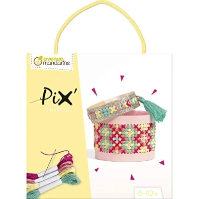 Image of Avenue Mandarine Ref KC130C Creative Box Pix Tresor All In One Cross Stitch Yellow 2 Bracelets to Make, Full Instructions Supplied, Suitable for Ages 6 10+