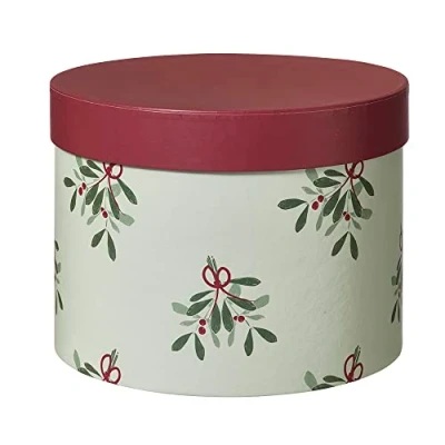 Image of Oasis® Oh Mistletoe Hat Box Set of 3 Round Nesting Lined Flower Boxes with Lids (S/M/L), Decorative Storage Boxes, Gift for Christmas New Year Wedding Anniversary Floral Arrangements