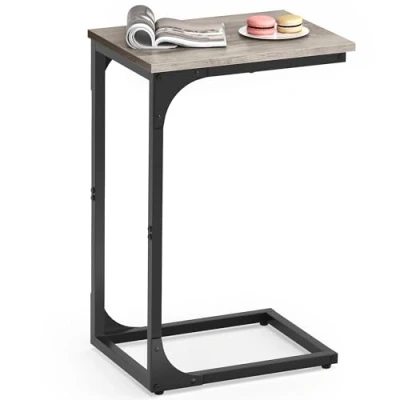 Image of VASAGLE Set of 2 C Shaped Side Table, Bedside Sofa Coffee with Metal Frame, Industrial, for Living Room, Bedroom, Heather Greige and Ink Black LET354B02