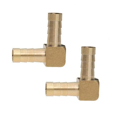 Image of YINETTECH 2Pcs 8mm Barb Brass Hose Fitting 90 Degree Elbow Fuel Joiner Pipe Connector Adapter 5/16Inch Gold for Air Water Oil