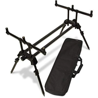 Image of NGT Carp Coarse Fishing Dual Line 3 Rod Pod with Adjustable Body and Buzz Bar Length, Position Legs &amp; Black Carry Case