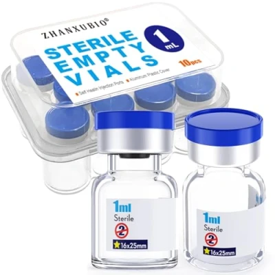 Image of Sterile Empty Vial,Sterile Glass Vials, with Self Healing Injection Port and Flip Top Cap, Package 10PCS by ZHANXUBIO (1ml,10)