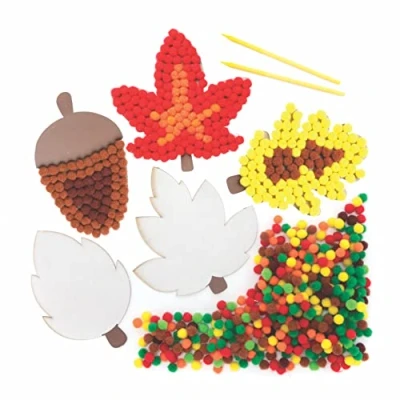 Image of Baker Ross FE644 Autumn Pom Art Kits Pack of 5, Decorations for Children to Make, Decorate and Display, Creative Activities Kids