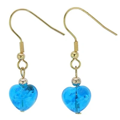 Image of GlassOfVenice Small Murano Glass Heart Earrings Blue Snow