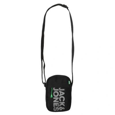 Image of JACK &amp; JONES Men&#039;s Jacashford Mesh Crossbody Shoulder Bag, Black/Detail: Iceland Green, ONE Size