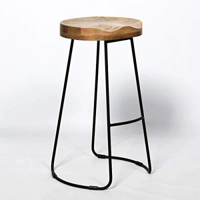 Image of Vintage Mango Wooden Top Kitchen Bar Iron Metal Stool Industrial Tractor Seat