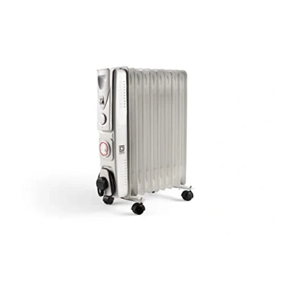 Image of PIFCO Oil Filled Radiator 2000W White 9 Fin 3 Heat Settings 800W, 1200W, 24hr timer Heater for Home, Office, Hotel with UK Plug Free Standing Electric
