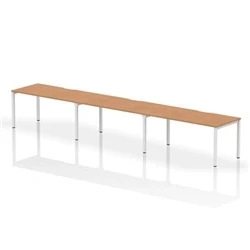 Image of Evolve Single White Frame Bench Desk 1600 Oak (3 Pod) BE390