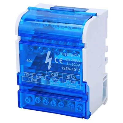 Image of Sharainn Terminal Block, 4 level Junction Box 407, 125A 500V, Input 24 Output, Brass, DIN Rail Mount
