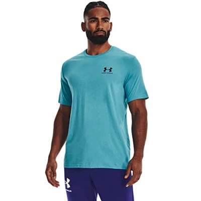Image of Under Armour Men&#039;s Sportstyle Left Chest Short sleeve T shirt Sleeve, (433) Glacier Blue / Black Black, XS