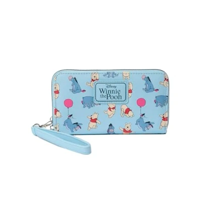Image of Disney Wallet Wristlet Mickey Minnie Mouse Winnie Pooh Zip Clutch Faux Leather, Eeyore Light Blue