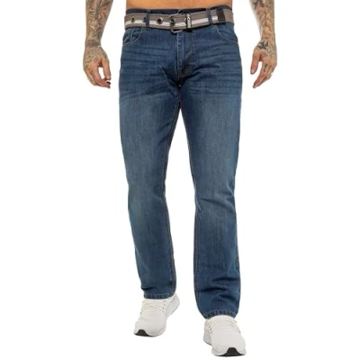 Image of 989Zé ENZO Mens Straight Leg Jeans Regular Fit Denim Trouser Pants UK EZ399 Blue 32W / 32L