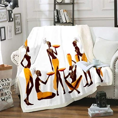 Image of Loussiesd African Woman Blanket Pattern Fleece Blankets for Bed Couch Travel Ethnic Afro Decor Plush Single Traditional Exotic Style Sherpa Room Double 60&quot;x79&quot;