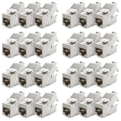 Image of deleyCON 24x CAT6a Keystone Jack Module Patch Cable Network Connector STP Shielded RJ45 Socket Panel Mounting Extension