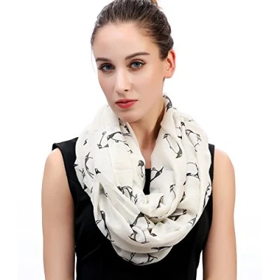 Image of Lina &amp; Lily Penguin Print Lightweight Snood Scarf (Cream)