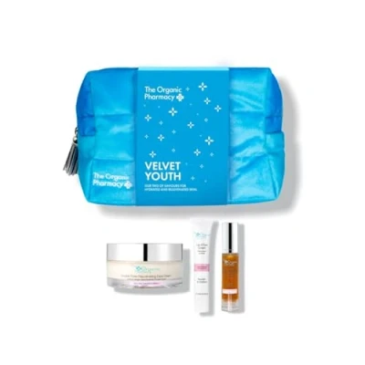 Image of The Organic Pharmacy Velvet Youth, Kit, 70ml Rejuvenate &amp; Moisturise, With our Cleansing Gel, Face Cream and Lip+ Eye Cream, Rosehip, Beeswax, Calendula,