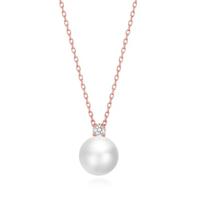 Image of Philip Jones Rose Gold Plated Round Shell Pearl Necklace Created with Zircondia® Crystals