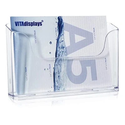 Image of VITAdisplays DIN A5 Table Brochure Stand as Flyer in Landscape Format, Transparent Holder and Stable Holder, Pack of 2