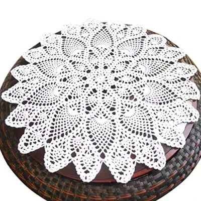 Image of Phantomon 20 Inch Lace Doilies Table Placemats Handmade Crochet Cloth Round Coasters Knitted for Tables Sofa Cover, 100% Cotton (White)