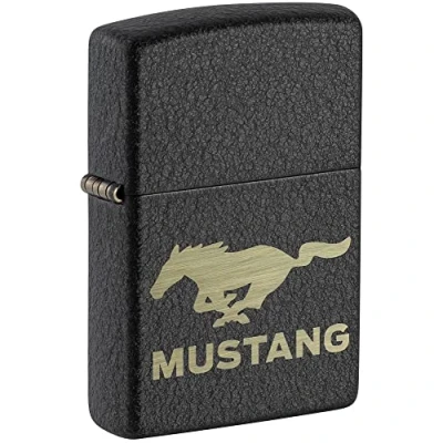 Image of Zippo Windproof Lighter Ford Mustang Black Crakle Refillable, Lifetime Use Adjustable Flame Gift Box One Metal Construction Made in USA