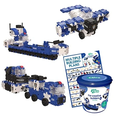 Image of Clics Police Editon Construction Toys for Children Aged 3+ Creative Educational in a 135 Piece Set Building Blocks Girls and Boys Montessori STEM Durable