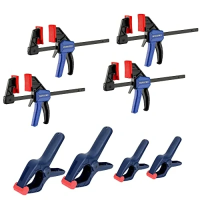 Image of WORKPRO Clamp Set for Woodworking, 4 Pack 1/2&quot; Mini Bar Clamps and Spring Clamps, Light Duty Wood with 50 lbs Load Limit, One Handed