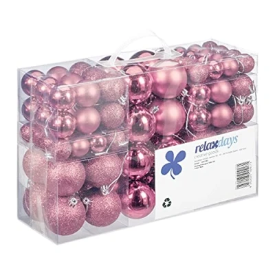 Image of Relaxdays Christmas Baubles Set of 100, Festive Ornaments, Matt, Shiny, Glitter, Tree Balls ∅ 3, 4 &amp; 6 cm, Assorted