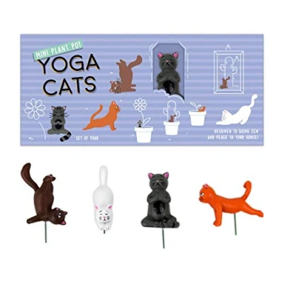 Image of Gift Republic Mini Plant Pot Yoga Cats, Multicolor, 1