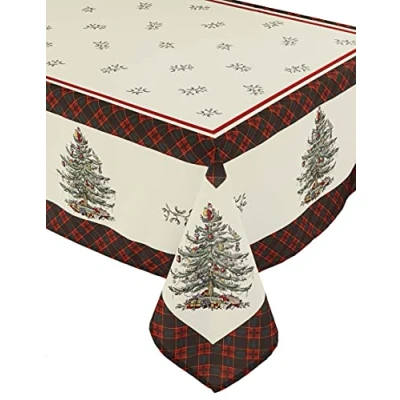 Image of Avanti Linens Spode Fabric Tablecloth, Holiday Home Decor Christmas Tree Tartan Collection, 52&quot; x 70&quot;