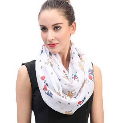 Image of Lina &amp; Lily Chihuahua Dog Print Lightweight Snood Scarf (White)