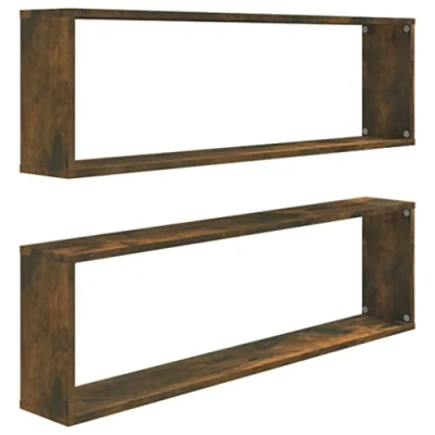 Image of vidaXL Smoked Oak Wall Cube Shelves, Engineered Wood Floating Shelves for Living Room, Bedroom, Lounge Book, Ornament Display and Storage Solution